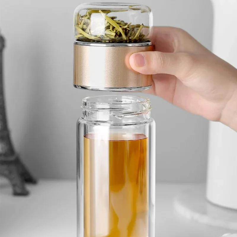 S225accbc721149a58cfc675c0c63852ai.webp Botella de Vidrio con Infusor de Té 420ml Doble Capa - Werlivo