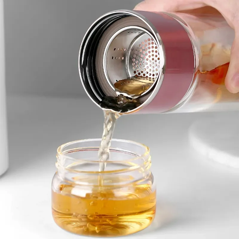 S4d4871ca98f54640b775df424a6c45e7D.webp Botella de Vidrio con Infusor de Té 420ml Doble Capa - Werlivo