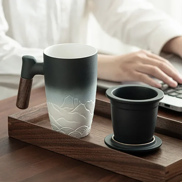 S53cafe6b4ade4d2a9a523a3607a563f96.webp Taza de Cerámica Retro con Mango de Madera y Tapa - Werlivo Republica Dominicana